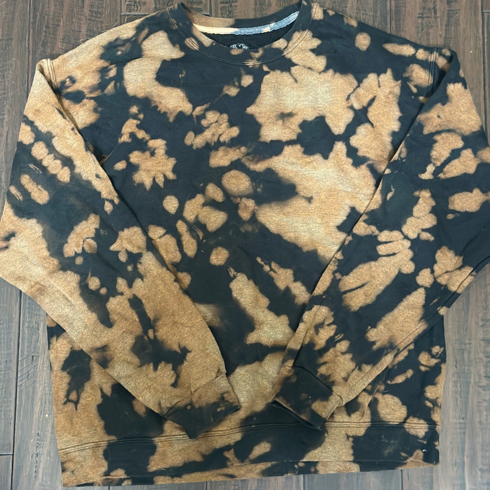 Fruit of the Loom Black and Brown Tie-dye Crewneck Sweater